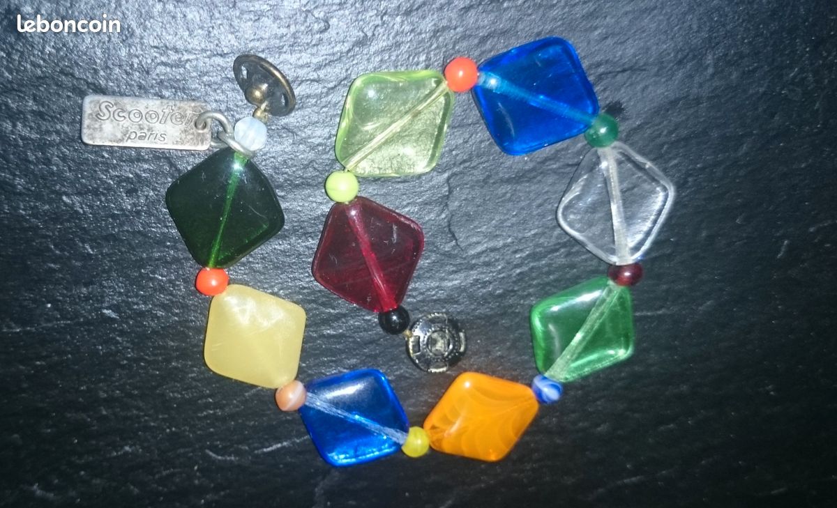 Bracelet marque Scooter multicolore perles losanges en pâte de verre (image 11)