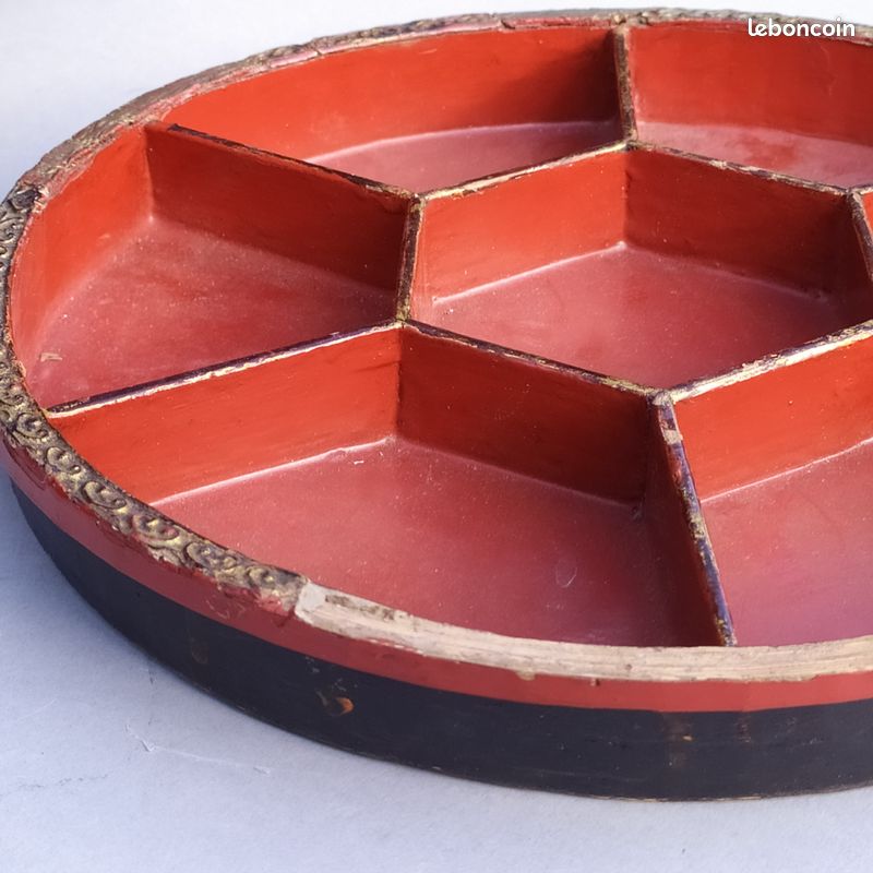 Ancienne boîte ronde Chine en bois laqué noir décor de Nacre (image 9)