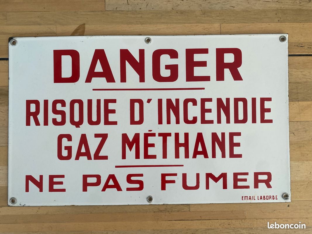 Plaque Emaillée Usine Industrielle Gaz Méthane Défense de Fumer (image 1)
