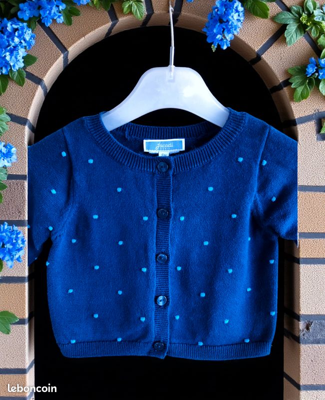 Jacadi - ensemble 3p bébé fille - robe, culotte & gilet motif tourterelles 6m (image 12)