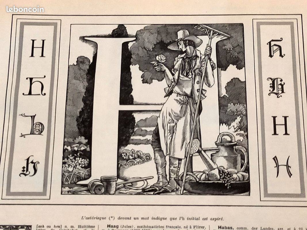 Lithographie illustration alphabet lettre H Larousse 1948 (image 2)