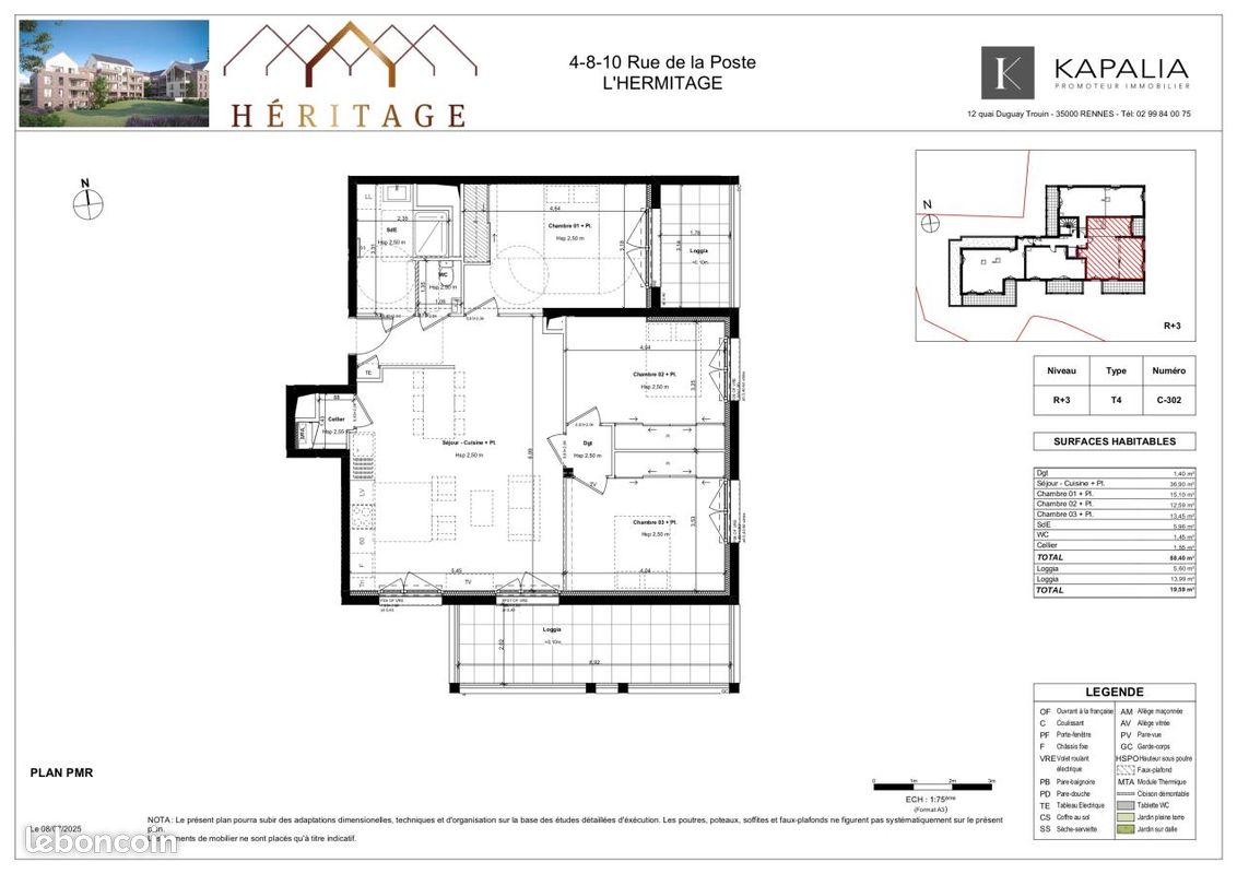 Appartement 4 pièces 88 m² · à L'Hermitage · 88 m² · 1 067 €/mois