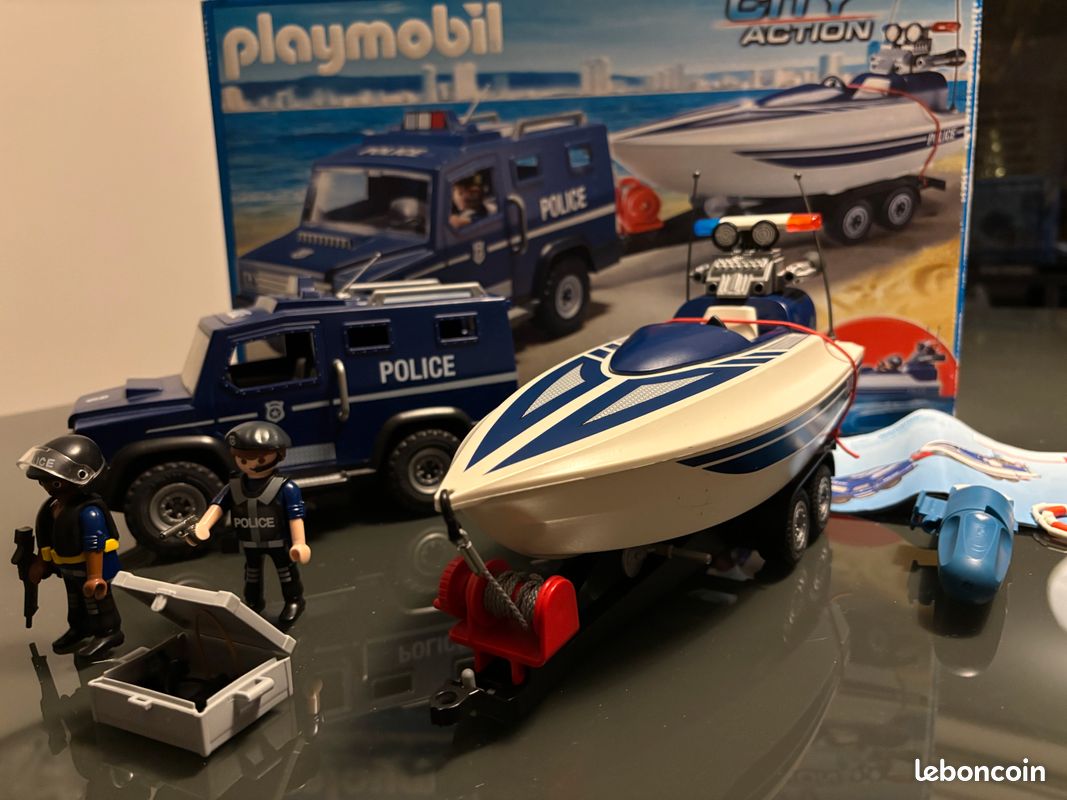 Playmobil boîte complète 5187 city action fourgon et vedette police (image 1)