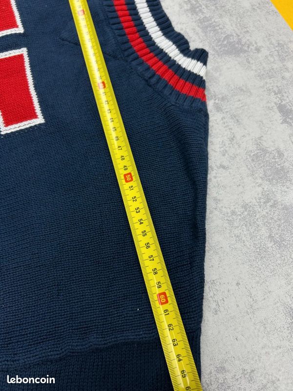 Pull col V Tommy Hilfiger denim preppy cricket 100% coton bleu marine Femme taille S coupe matière (image 7)