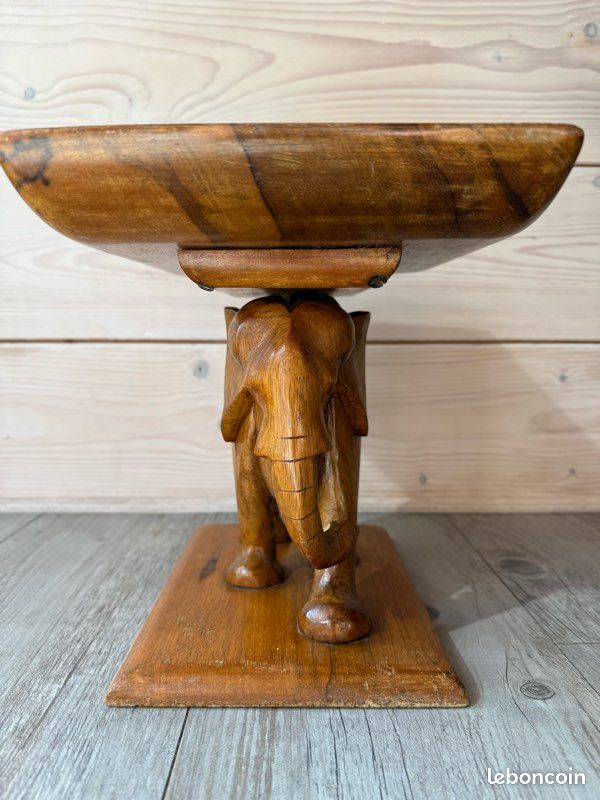 Tabouret vintage éléphant Teck 1950s déco africain (image 6)