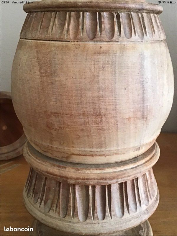 Grande Grolle en Bois Tourné Sculptée - H 40 cm (image 9)