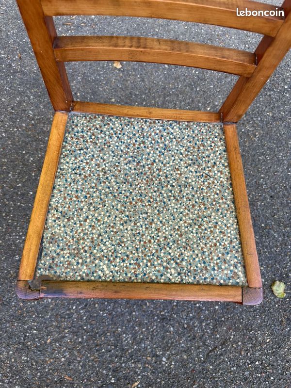Chaise vintage en bois assise formica motif granité terrazzo années 50/60 (image 2)