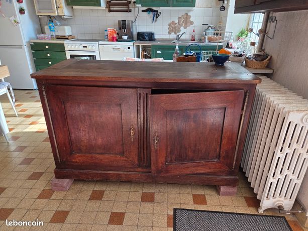 Étagère Buffet Style Campagne Française - Bois Blanc Vieilli - 2 étagères, 3 Tiroirs - 120x100x35 Cm