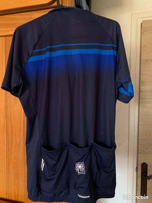 Maillot Cyclisme Vintage Santini Bleu/blanc Fabriqué En Italie, Taille 2XL, Laine, Année 80