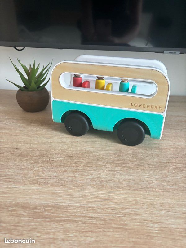 Grand Autobus En Bois Vintage 63 Cm - Jouet Ancien Majolu Clairbois Babyjou