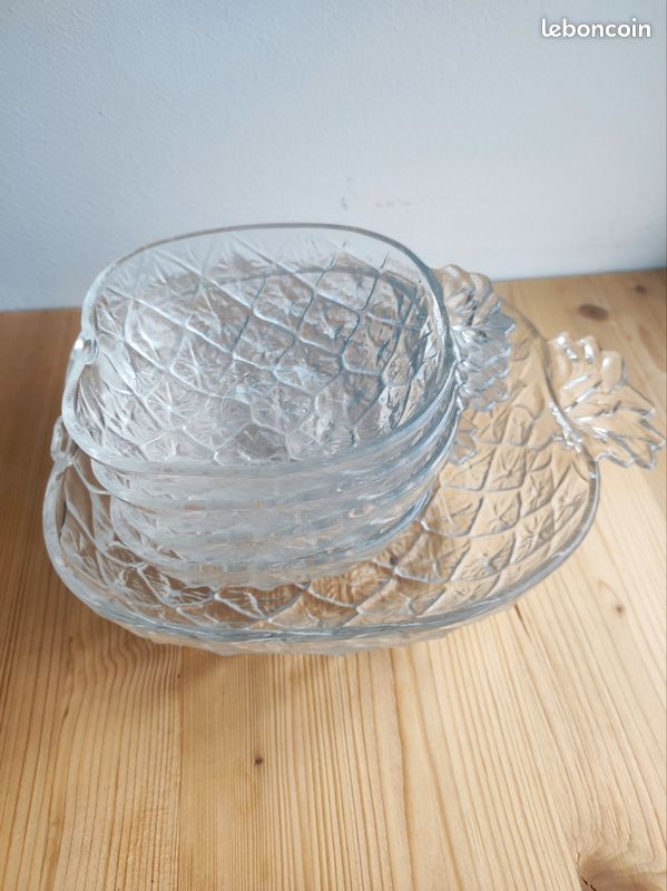 Saladier et coupelles ananas vintage en verre (image 2)