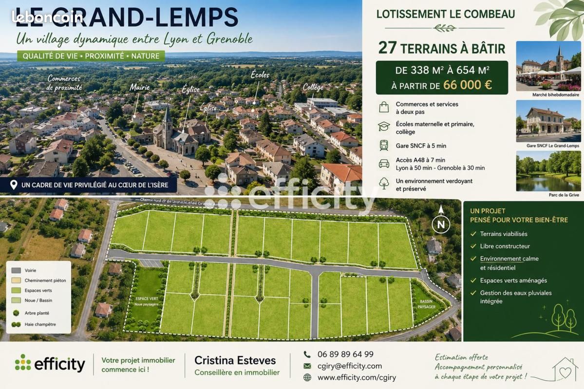 Terrain 655 m² Le Grand Lemps · à Le Grand-Lemps · 66 000 €