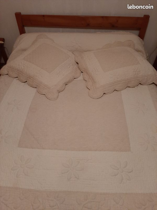 Couvre-lit Vintage 100% Coton Beige - Taille Double - Lavable Machine