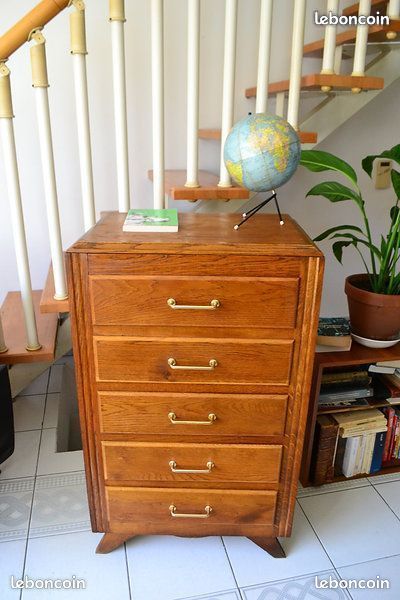 Chiffonnier vintage commode pied compas 60s chêne (image 1)