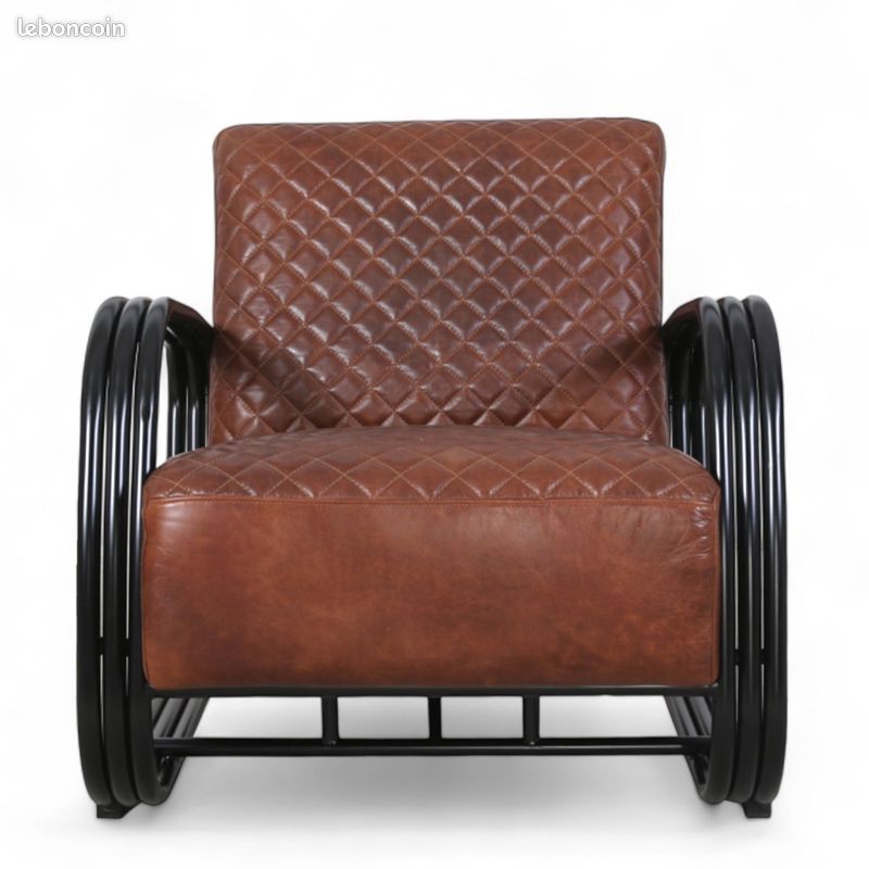 Fauteuil Cuir Marron, Bon état, Moderne, Dimensions 90x80x75 Cm