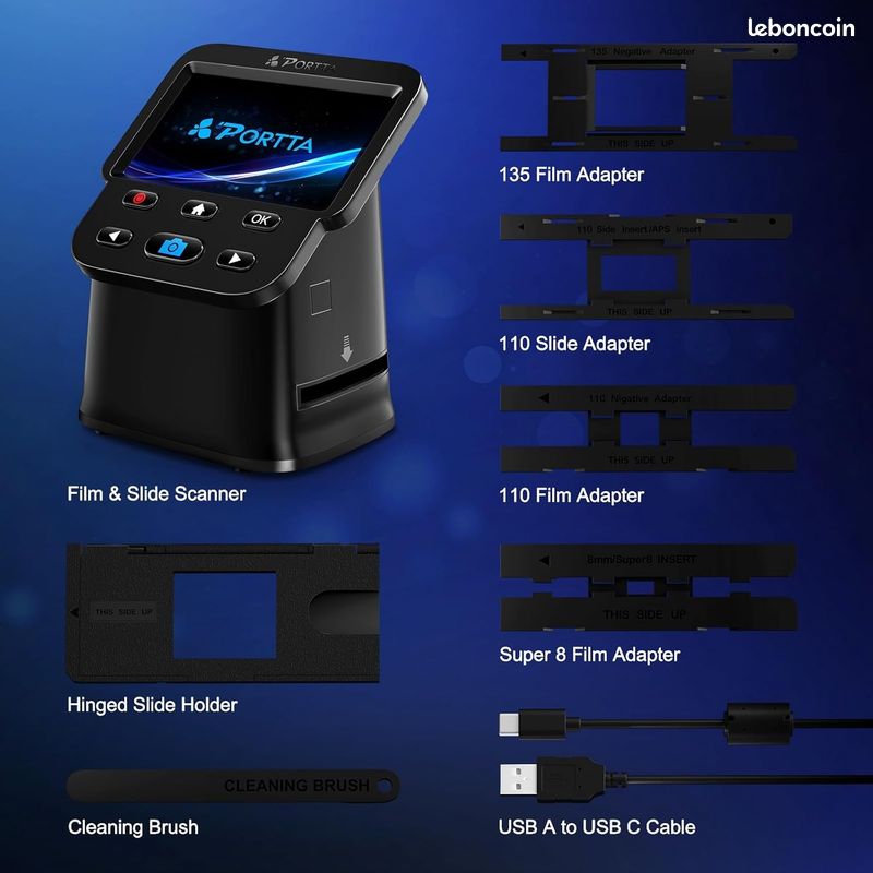 Scanner De Diapositives Numérique 22MP HD Avec Écran LCD 5 Pouces - Convertit Facilement Films 35mm, 110, Photos Et Cartes De Visite En JPEG, Carte SD 8Go Incluse