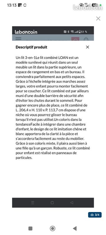 Lit enfant avec bureau (image 3)
