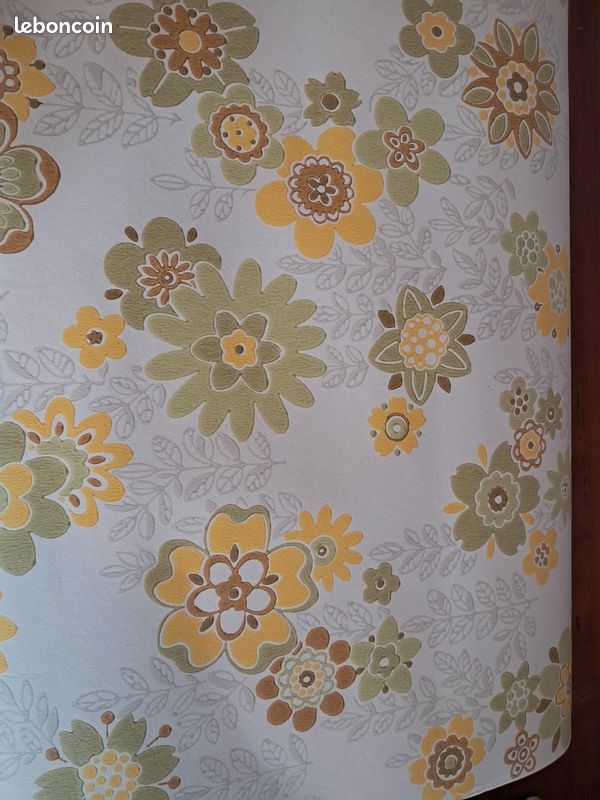 Rouleau de papier peint fleuri vintage 70's neuf sous blister (image 5)