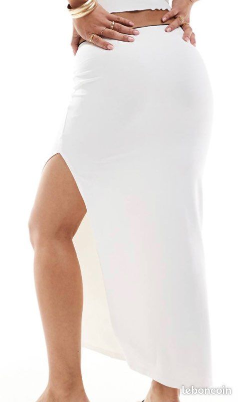 Jupe Longue Blanche Ninety - Taille XS, 90% Viscose, Plissée, Lavable En Machine