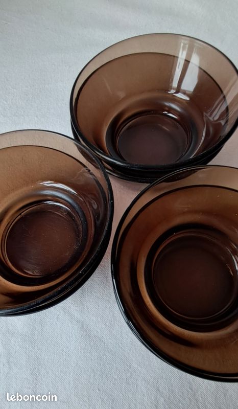 Plat Creux Vintage Vereco - Verre Fumé Noir - Fabriqué En France - Ronde