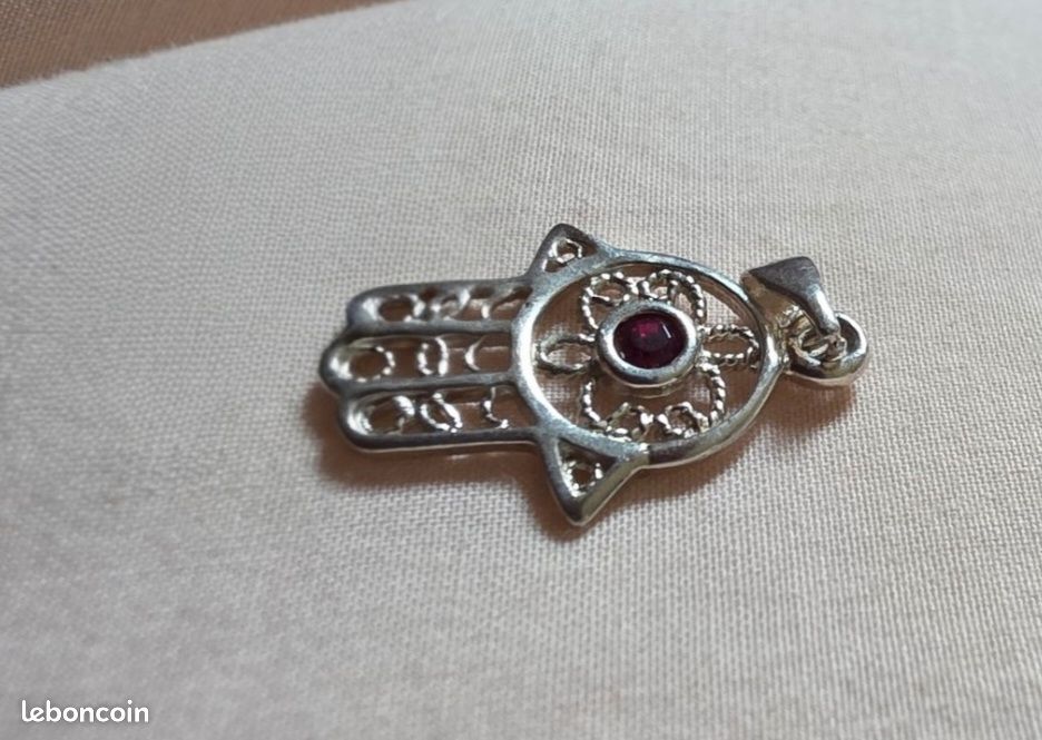 Pendentif Argent Massif Main De Fatma Ajouré Filigrane - Bijou Vintage