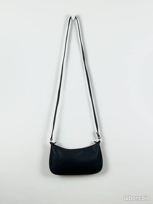 Longchamp 731 - Sac à main pochette baguette porté épaule en cuir grainé noir / bleu nuit (image 2)