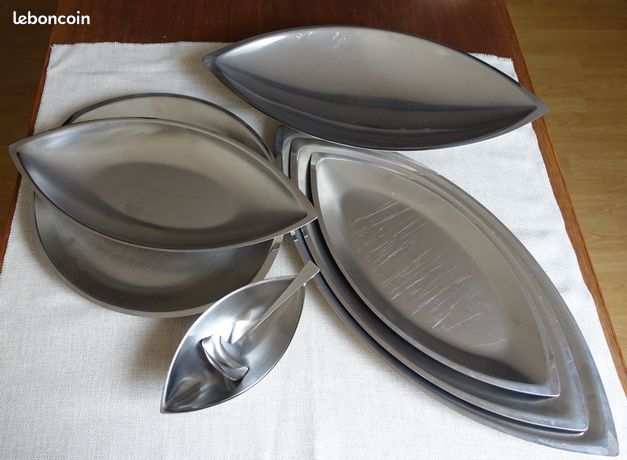 Lot De 2 Plats Ovales Vintage Guy Degrenne - Inox Massif 40 Et 45 Cm (années 60)