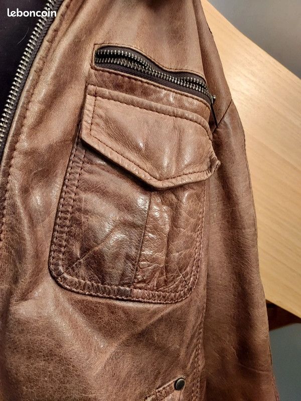 Veste En Cuir De Chèvre Leatherman - Taille 50 - Cuir Souple Beurre - Occasion Parfait état
