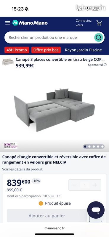 Canapé d'angle convertible avec coffre de rangement (image 3)
