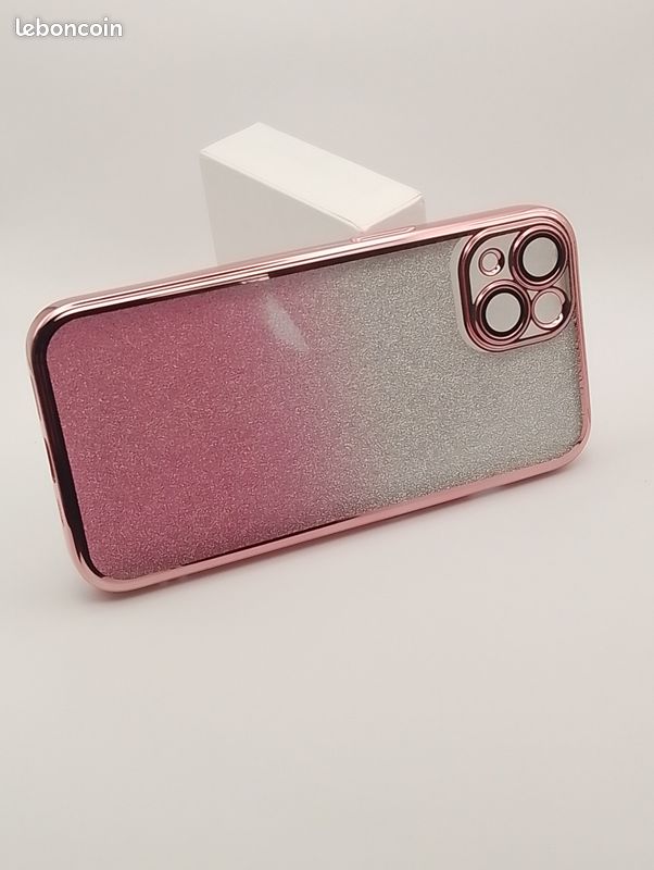 Coque Silicone Pour IPhone 13 Avec Anneau Support + Verre Trempé - Rose, Neuf