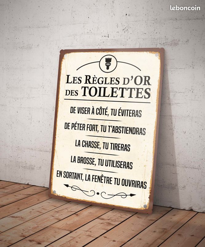 Plaque métal vintage Règles d'or des toilettes (image 2)
