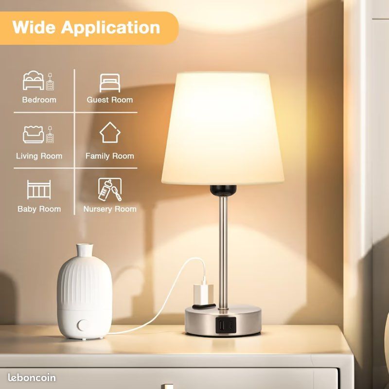 Lampes de chevet tactiles dimmables 3 niveaux avec ports USB-A+C & 2 prises – Blanc lot de 2 (image 5)