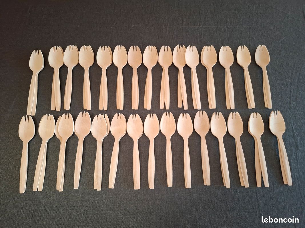 150 Couverts Jetables En Bois – 50 Fourchettes + 50 Couteaux + 50 Cuillères – Biodégradables & Éco-responsables