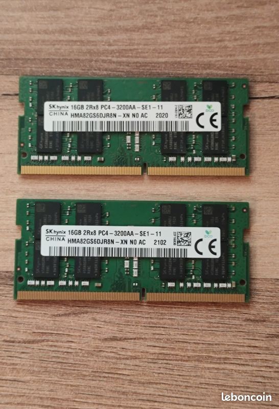 32 Go RAM DDR4 Pour PC Portable (2x16 Go) SK Hynix PC4-3200AA, Occasion