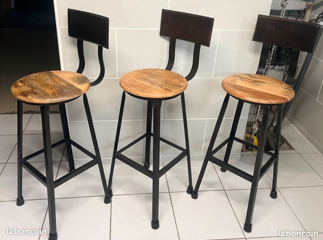 Lot de 2 tabourets de bar intérieur/extérieur en bois d'acacia et