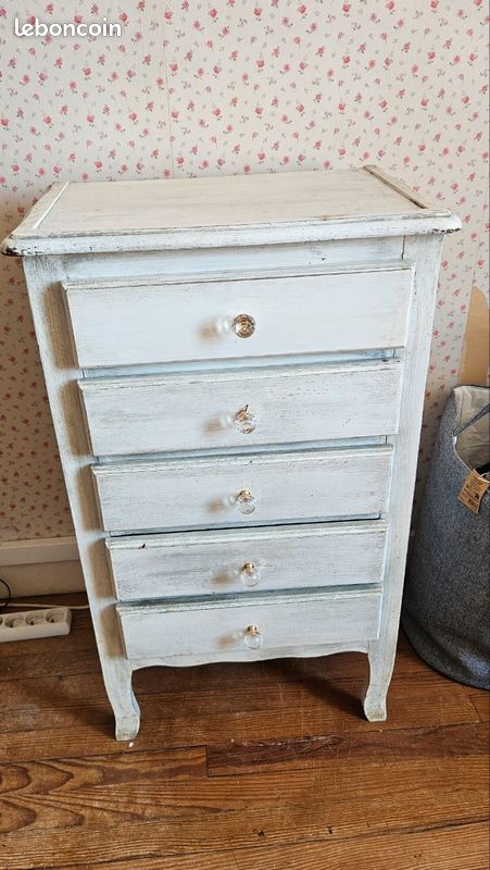 Commode en bois chiffonier 5 tiroirs ancienne (image 11)