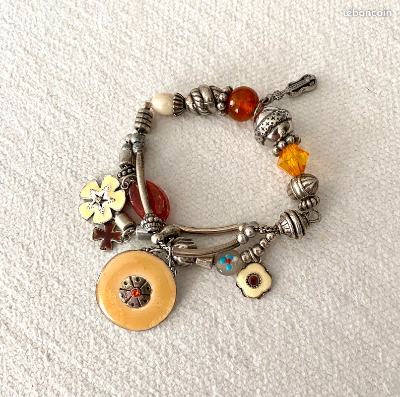 Bracelet Ancien En Émail Bleu Clair Avec Cristaux - Marque Limoges - Occasion Bon État