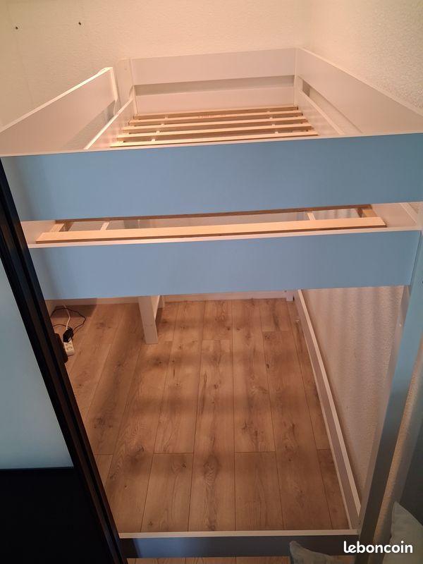 Lit mezzanine 1 place bois blanc avec matelas - couette et housse de couette (image 5)
