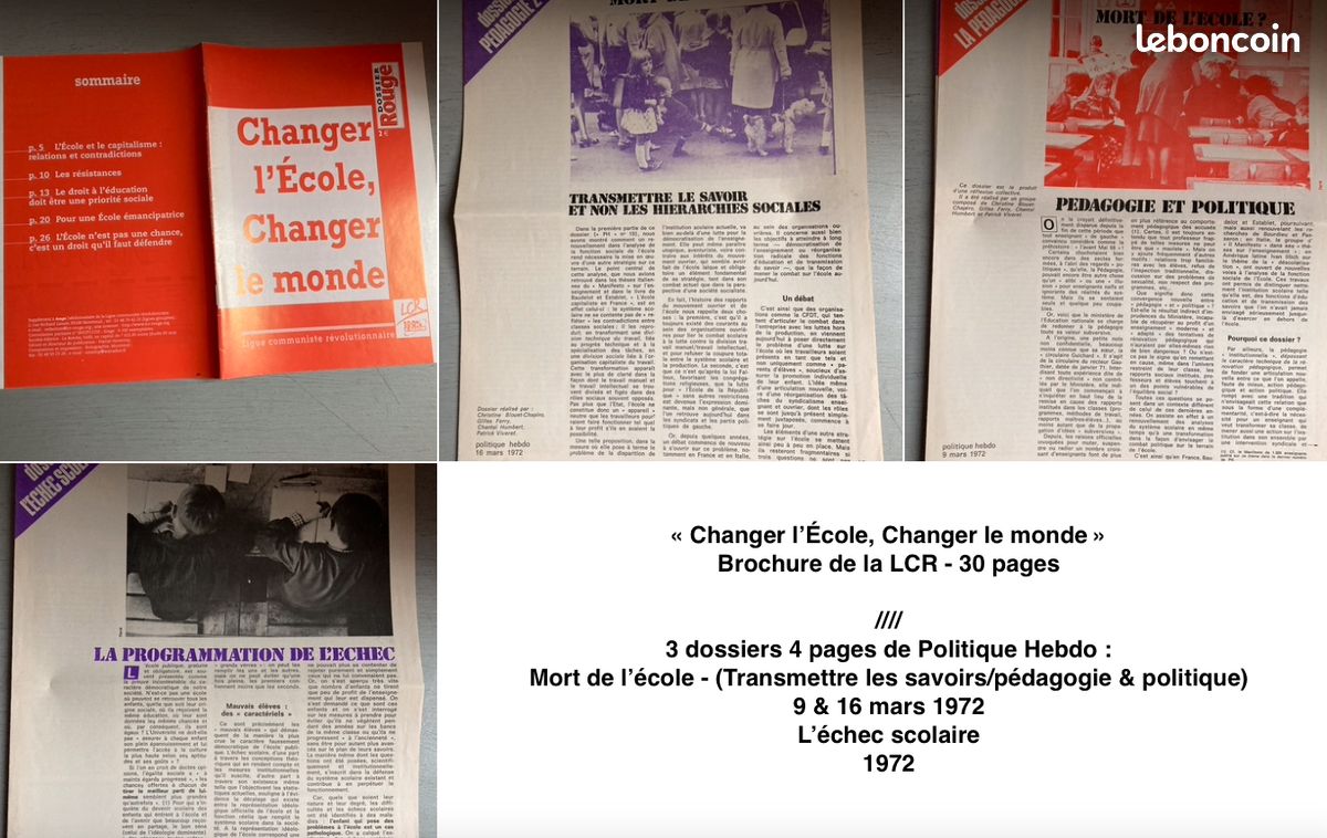 École/Pédagogie/Enseignement : 3 livres / 11 revues-journaux-brochures & 7 documents (encarts-suppléments) + 16 N° de L' École Émancipée 1977 (image 6)