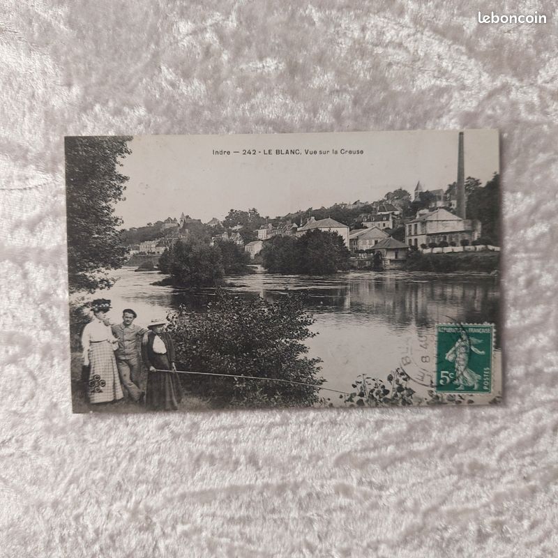 Le Blanc 36 - vue sur la Creuse pêche à la ligne cpa (image 1)