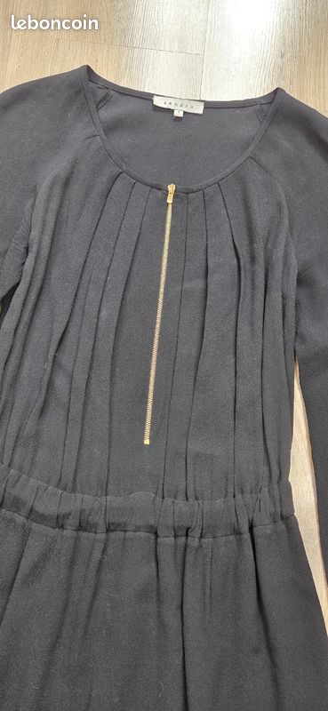 Robe longue à manches longues Sandro pour femme, noire