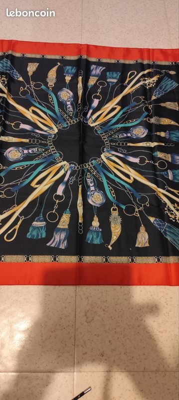 Foulard carré vintage Movitex motifs chaîne et pompons (image 2)