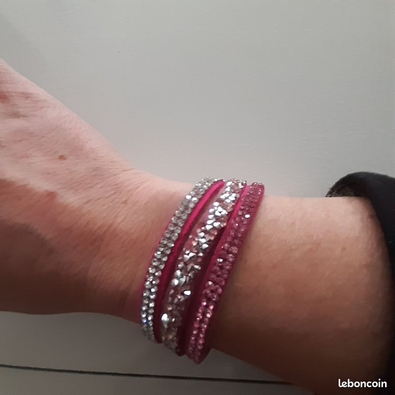 Bracelet "belette" - rose fuchsia argenté (image 4)
