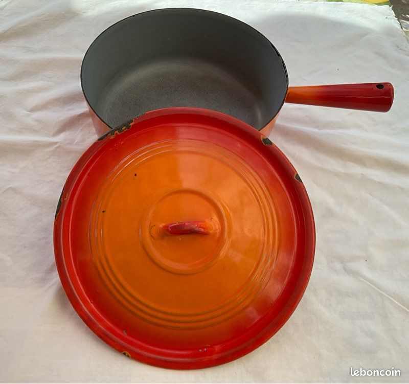 Poêlon/sauteuse vintage en acier emaillé orange volcanique, diamètre 26 cm (image 2)