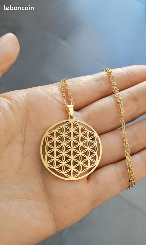 Collier fleur de vie doré chaine acier inoxydable (image 3)