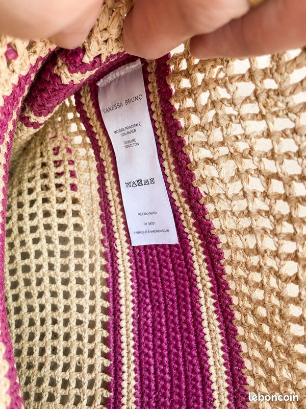 Sac Vanessa Bruno raphia beige et rose neuf (image 5)