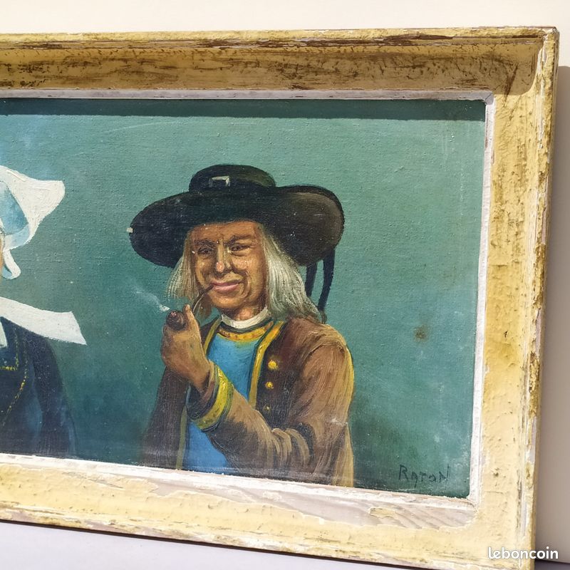Tableau peinture couple de Breton signé Raton (image 2)