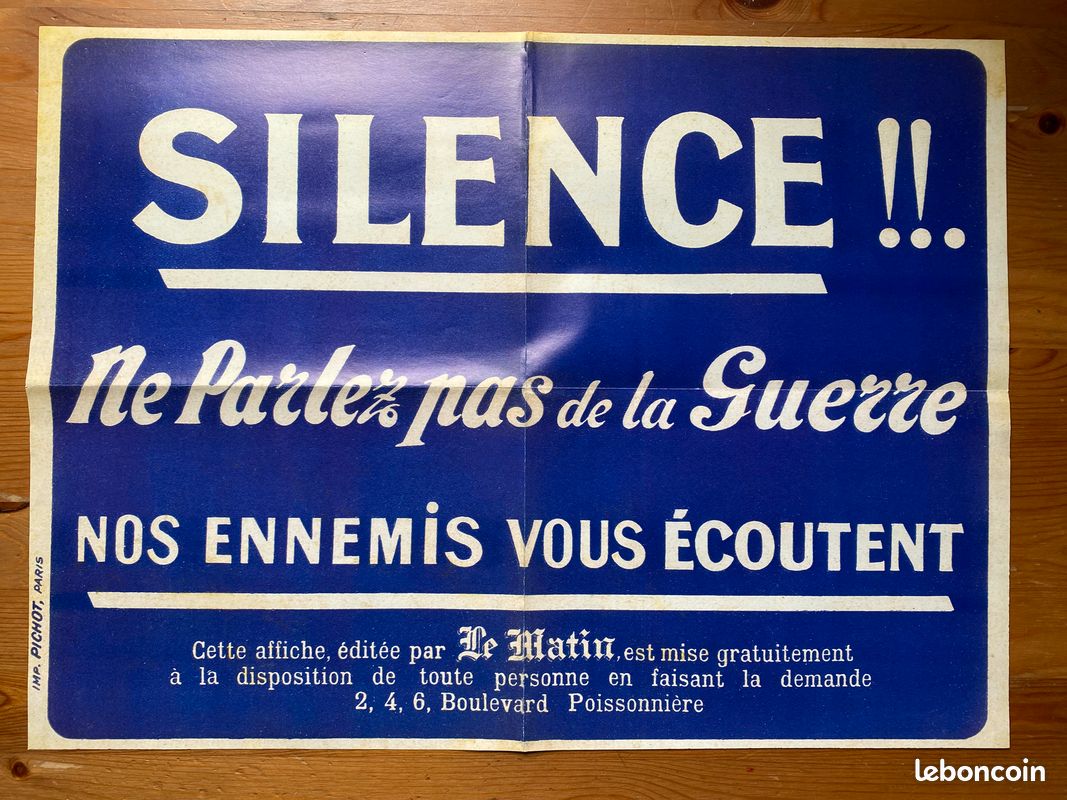 Affiche "Silence Ne Parlez pas de la Guerre (42x57) Très Bon Etat (image 1)
