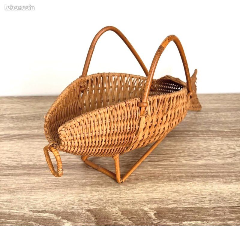 PORTE BOUTEILLE EN rotin rotin peacock panier serviteur support vintage EUR 24,90 - FR