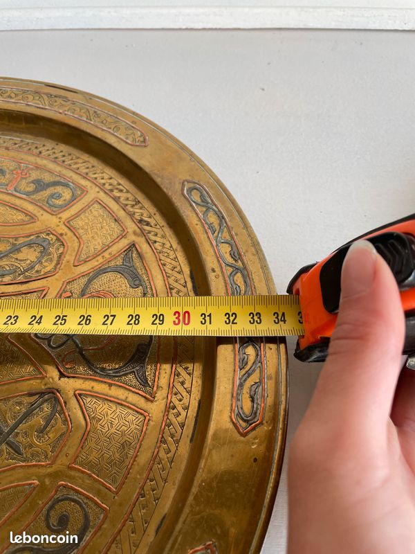 Beau plateau orientale en laiton - Diamètre 34 cm (image 3)